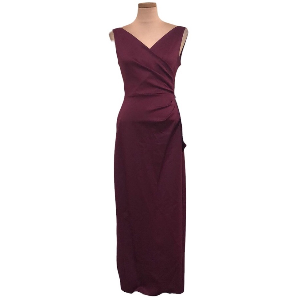 NWT Alex Evening Maxi Dress Size 2 Wine Red Ruffle Accent Gown Style 8134445